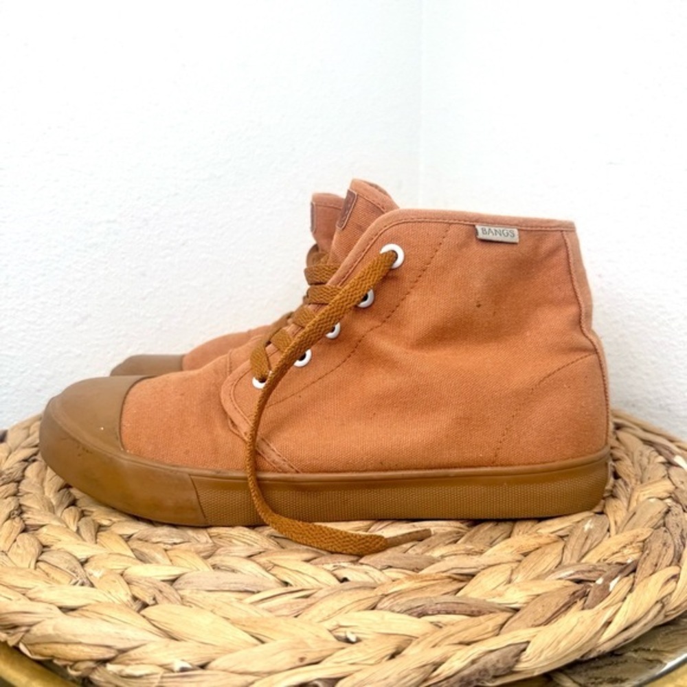 BANGS Orange High Top Sneakers | Saharah Sand Canvas Lace Up Sporty Size 7.5